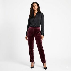 LOFT Pull On Velvet Straight Leg Pants Burgundy Tall LT